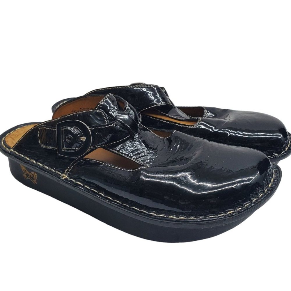 Alegria by PG Lite Womens Classic Black Patent Leather Clogs Slip-on Size 8.5 -9